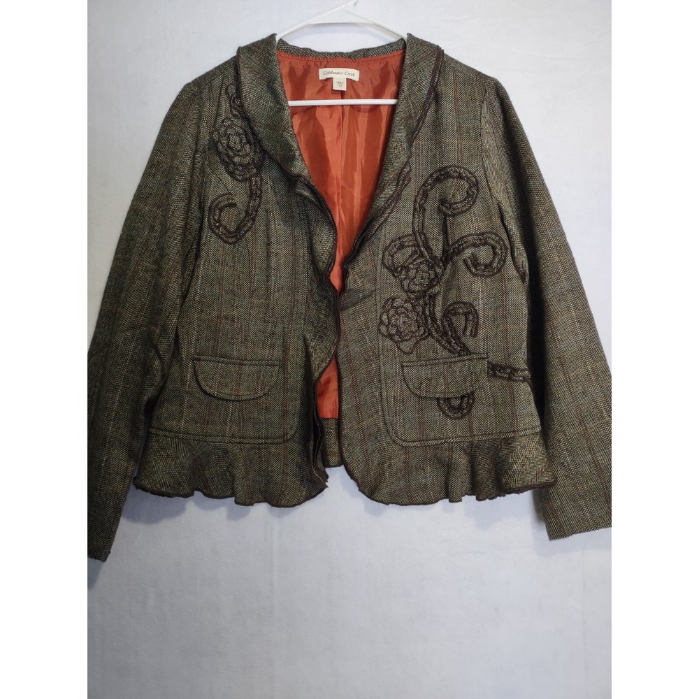 Coldwater Creek Women's 14 Tweed Ruffle Blazer Acrylic Wool Jacket Grunge